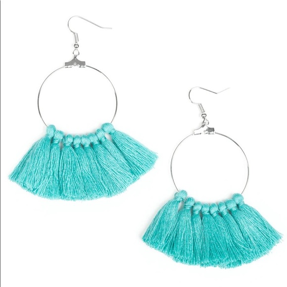 Peruvian Princess Blue / Turquoise Hoop Dangle Earrings - Picture 2 of 2